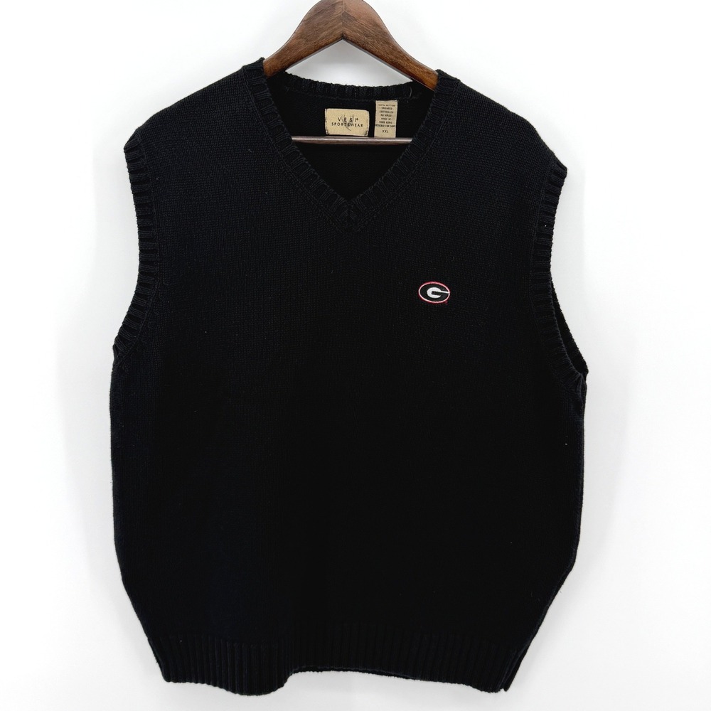 Vesi Sportswear Mens XXL UGA Georgia Bulldogs V-Neck Sweater Vest Black Cotton